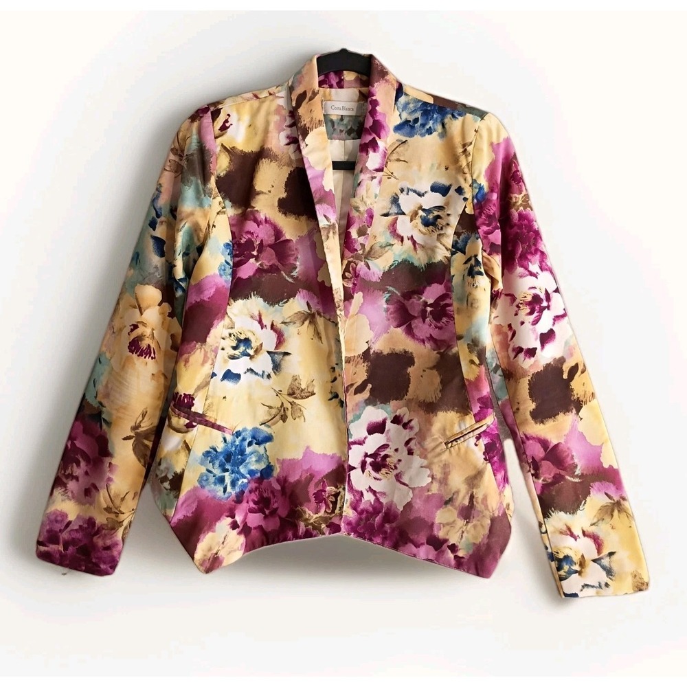 Vintage Costa Blanca Floral Multicolor Lightweight Blazer Size S Boho